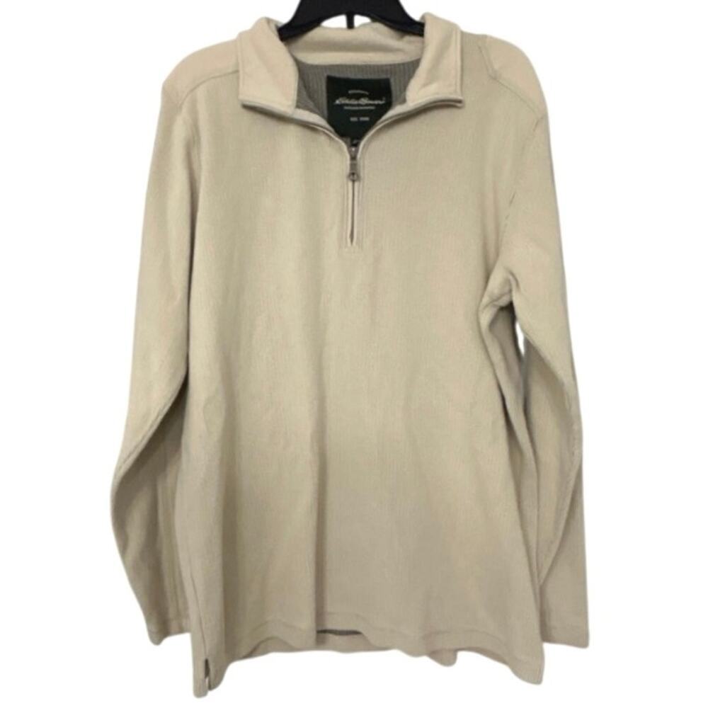 Eddie Bauer Cotton Tan  Heavy Weight Ribbed 1\4 Zip Pullover Top Large Tall